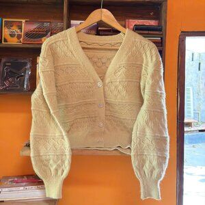 Cozy Knit Cardigan Sweater Butter Yellow Vintage